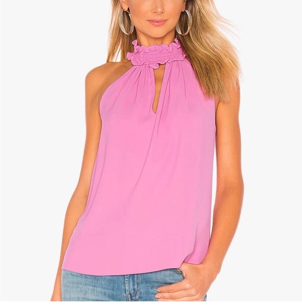 AMANDA UPRICHARD Talita Sleeveless Keyhole Ruffle Neck Blouse Pompei Pink Small
